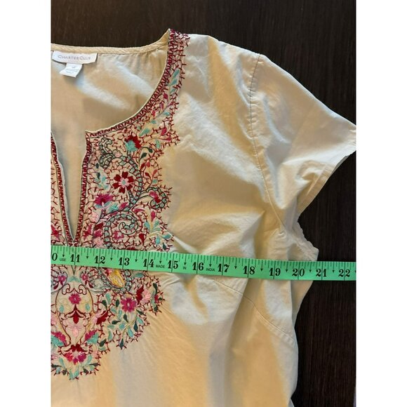 Charter Club Beige Cotton Embroidered Split Neck Top Size 14 - Picture 7 of 8